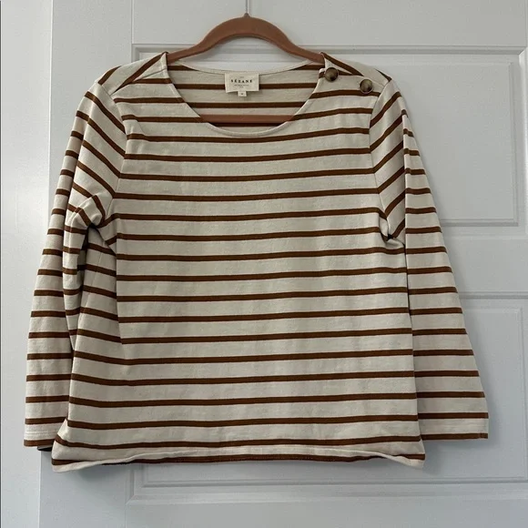 Sezane Colette Marinière Ecru / Camel - Size M - Picture 3 of 7